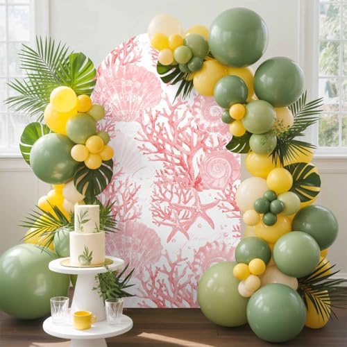 Nautical Coastal Arch Backdrop Cover 6.6 FT, Beach Ocean Pink Coral Seashell Starfish Wedding Arch Cover Stretchy Backdrop Stands Covers for Birthday Party Ceremony Banquet Decor - Image 3