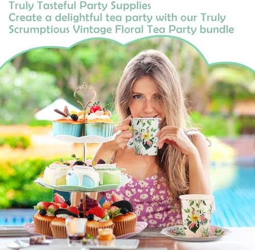 Layhit 83 Pcs Tea Party Set with 3 Tier Cake Stand Floral Tableware - Image 5