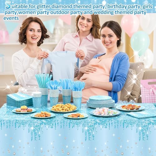 Funnymoom 452 Pcs Light Blue Party Decoration Include Glitter Baby Blue Paper Plates Napkins Cups Tablecloth Cutlery Straws Tableware for Baby Shower Birthday Wedding Graduation Party Supplies - Image 4