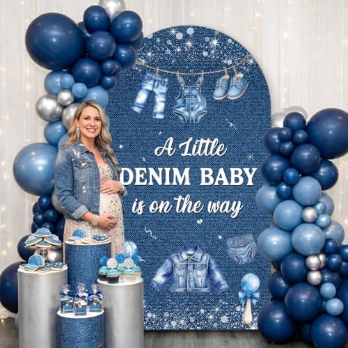 Serencatcher 7.2ft Denim Blue Jean Baby Shower Arch Backdrop Cover - Image 5
