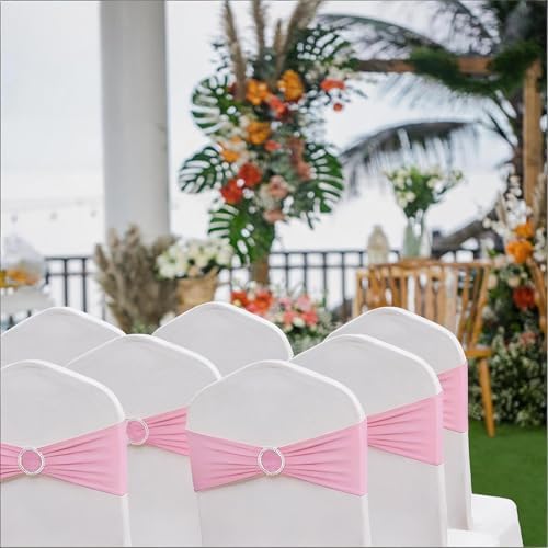 Pack of 50 Spandex Pink Chair Sashes for Wedding Elastic Chair Bows Sashes Bands Buckles Fitting Birthday Party Anniversary Events Ceremony Bridal Baby Shower Decorations - Image 6