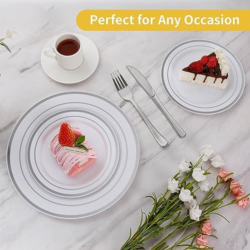 Goodluck 120PCS Silver Plastic Plates, Heavy Duty Disposable Silver Plates - Image 5