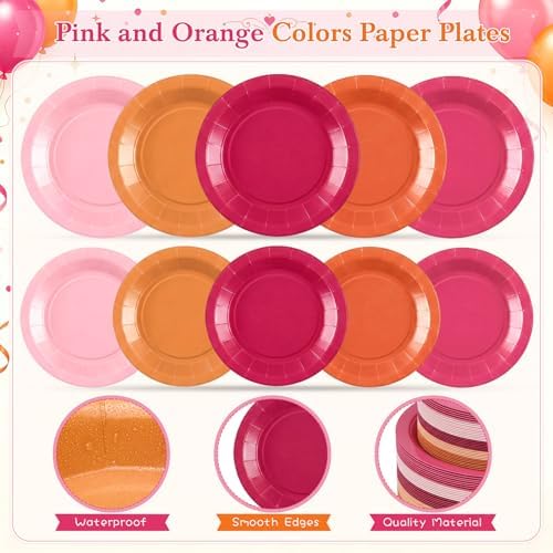 Mimorou 350 Pcs Pink and Orange Plates Cups Napkins Utensils - Image 4