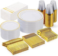 GATHER 350PCS White and Gold Plates Dinnerware Set for Wedding Party by Gather