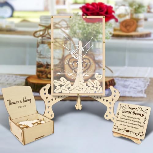 Wedding Guest Book Alternative - Rectangle Drop Box with Heart Pieces - Rustic Wood & Acrylic Sign-in Book for Wedding Reception-Unique Wedding Keepsake Frame by KOLOWKO