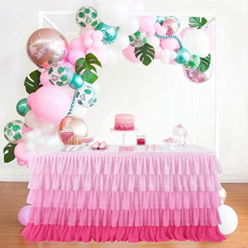Pink Table Skirt Tutu Table Cloth for Rectangle Table for Baby Shower Birthday Unicorn Party Home Decor Gradient Pink - Image 5