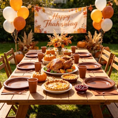 200pcs Brown Plastic Plates Party Supplies, Disposable 9’’ Dinner Plates and Napkins, Cups & Cutlery Dinnerware Set for Birthday, Baby Shower Fall, Thanksgiving Decorations, Serves 50 Guests - Image 4