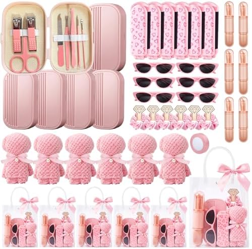 6 Sets Baby Shower Prizes for Game Winners Baby Shower Favors Gifts Including Nail Clippers Sunglasses Makeup Brushes Folding Combs Towels Hair Ties Ribbons Gift Bags by Bumaeu