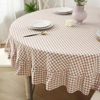 Taupe White Gingham Tablecloth Round Dia.90” by KMASANIJI