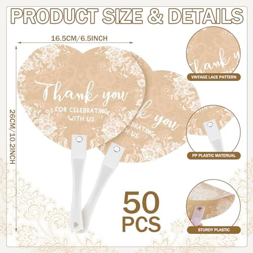 50 Pcs Wedding Hand Plastic Fans Boho Lace Bridal Shower Favors - Image 2
