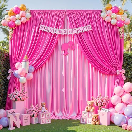 Hot Pink Satin Backdrop Curtains 8 Panels - Glitter Photo Drapes for Baby Shower, 40x10FT Shimmer Back Drop Cloth, Wrinkle Free for Birthday Wedding Holiday Celebration Bachelorette Party Decorations - Image 7