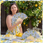 JellyArch 36 Sets Lemon Handheld Folding Fans with White Organza Bags and Yellow Bows Tile Capri Lemon Hand Fan Bulk for Wedding Guests Gift Bridal Party Decorations Church Baby Shower Supplies - Image 4