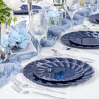 U-QE 60 Pcs Blue Plastic Plates for Party, Scalloped Blue Plates Disposable - Image 2