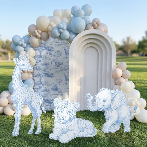 Eaasty 3 Pcs Blue Toile De Jouy Baby Shower Decor, Safari Animal Cutouts by Eaasty
