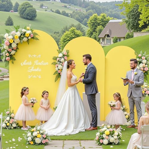 Yellow Arch Backdrop Cover 7.2ft 6.6ft 6ft Arch Cover Set of 3 Arch Covers Stretchy Backdrop for Wedding Party Baby Shower Birthday Photography Spandex Arch Stand Covers Backdrop Curtains Decor - Image 2