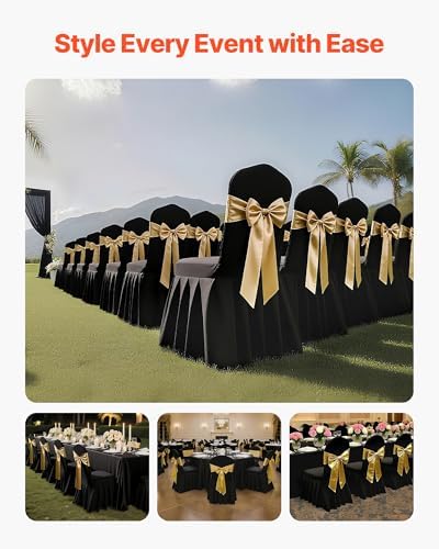 VEVOR Chair Covers, Polyester Spandex Chair Cover, Stretch Slipcovers for Wedding Party Dining Banquet Flat-Front Chair Covers (Black-d, 30PCS) - Image 2