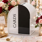 White Arched Wedding Card Box with Black Standee & Erasable Pen for Party by OurWarm