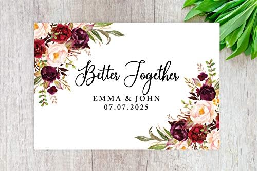 Andaz Press Custom Personalized Disposable Paper Placemats, 12 x 18 Inch, Set of 25, Better Together Burgundy Floral, Tableware, Dining, Tabletop, Table Setting for Wedding, Bridal Shower - Image 2