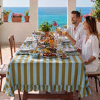 Tudomro Striped Tablecloth, Rectangle, Olive Green, Light Blue, 84'' X 60'' - Image 4