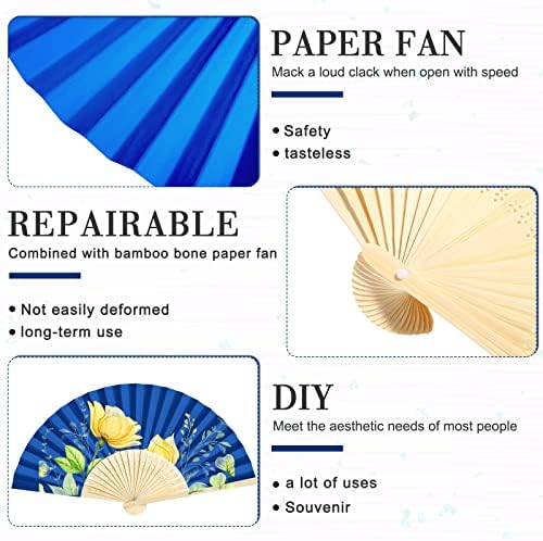 Roowest 50 Pack Paper Folding Fans Bamboo Wedding Favors, Royal Blue - Image 3