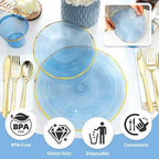 175PCS Blue Plastic Plates with Gold Rim, Disposable Blue Plates - Image 3