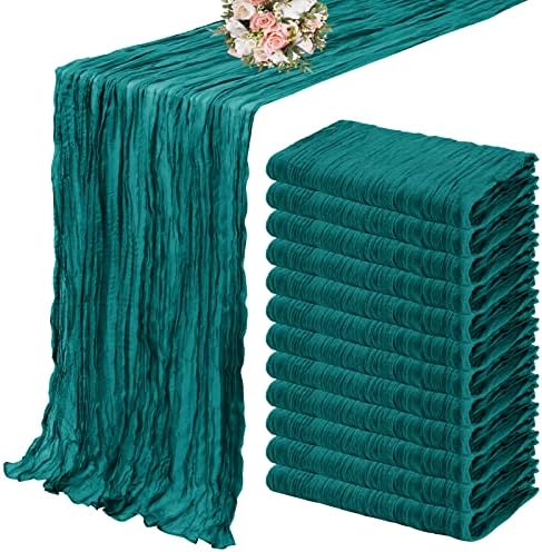YMHPRIDE 12 Pack Cheesecloth Table Runner 35x120in Teal Table Runner by YMHPRIDE