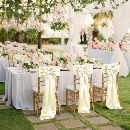 fani Ivory Satin Chair Straps Bows,120 PCS 7x108 Inch,Chair Sash - Image 7