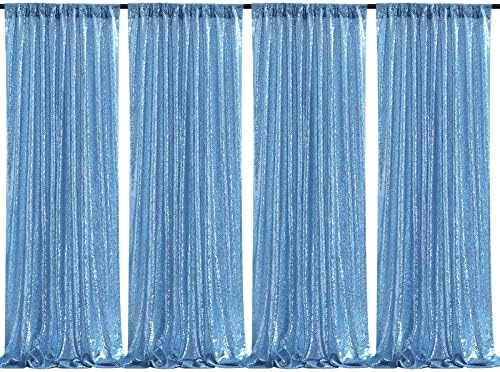 Baby Blue Christmas Backdrop Curtains 4 Pieces 2FTx8FT Sequin Photo Pooth by QueenDream