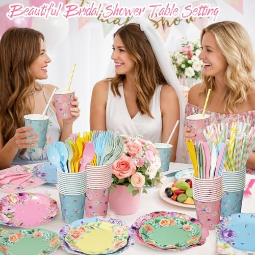 450 Pcs Tableware Set, Serve 50, Pastel, Floral Floral Party - Image 4