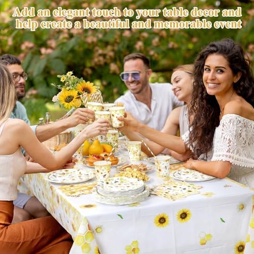 LemonRoad 452 Pcs 50 Guests Bee Paper Plates Cups Napkins Party Supplies Tablecloth Cutlery Straws Disposable Tableware Set for What Will Baby Bee Gender Reveal First Birthday Bridal Shower Decoration - Image 5