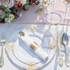 Nervure 175Pcs Gold Plastic Plates, Disposable Dinnerware Set for 25 Guests - Image 2