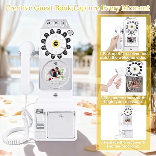 Video Audio Guest Book Wedding Phone, 1080P HD Video Guestbook Phone, Retro-Style Video Guest Book with Long Battery Life for Wedding, Birthday Party, Graduations, Baby Shower (Classic White) - Image 4