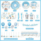 234 pcs Baby Boy Sprinkle Decorations (Serves 26 ), Blue Sprinkle Baby Shower Decorations, Included Plaates and Napkins Swirls, Balloons, Cake Topper, Blue Donut Baby Shower Decor - Image 4