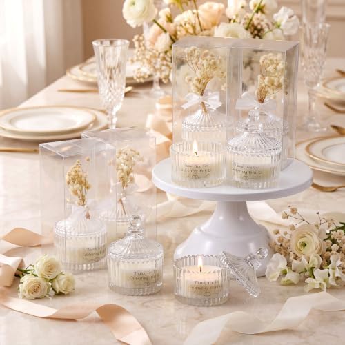 MTLEE 16 Sets Wedding Candle Favors with Lids Dried Flowers,Ivory White - Image 2
