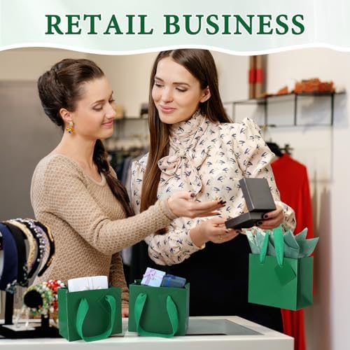 Qilery 50 Pcs Wedding Paper Gift Bags Bulk with Tissue Paper Small Gift Bags with Handle and Tags for Birthday Wedding 4th of July Party Business(Green,4.7 x 2.4 x 3.9'') - Image 5