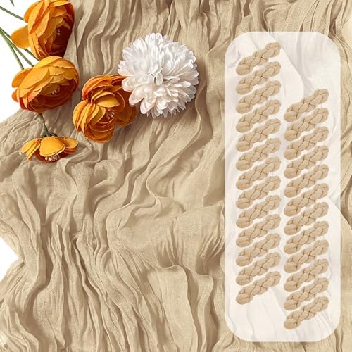 25 Pack Beige Cheesecloth Table Runner 17 x 108 Inch Gauze Table Runner Fabric Semi Sheer Cheese Cloth Table Runner Bulk for Rustic Romantic Wedding Baby Shower Table Decoration by Unknown