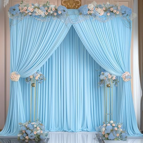 Blue Backdrop Curtains 4 Panels - Wrinkle-Free Light Blue Curtains Polyester Photography Drapes Photo Background for Baby Shower Birthday Party Decorations- 16 X10FT (Blue) - Image 5