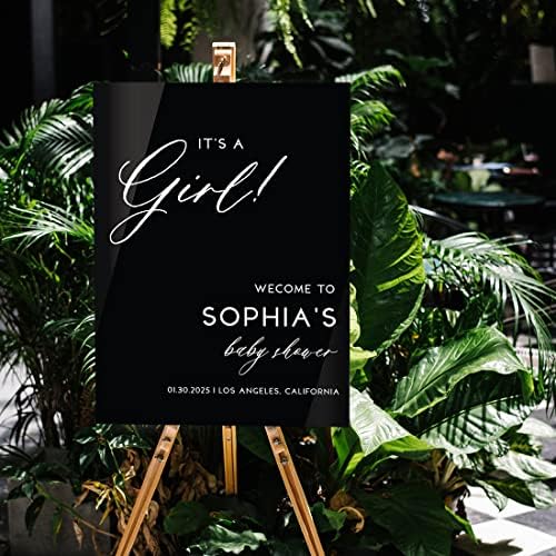 Andaz Press 16"x20" Black Acrylic Personalized Baby Shower Welcome Sign, Gender Neutral Large Custom Sign for Easel Stand, It's A Girl Baby Shower Decorations - Image 3