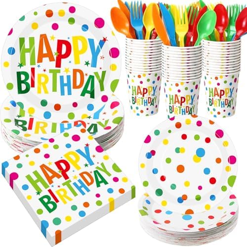 Pickmesh 400 Pcs Polka Dots Happy Birthday Plates and Napkins Set by Pickmesh