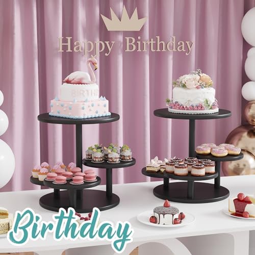 Cupcake Stand, 4 Tier Round Bamboo Wood Black Cupcake Tower Stand for 50 Cupcakes, Tiered Serving Trays, Wood Cake and Cupcake Stand (Black_Bamboo) - Image 2