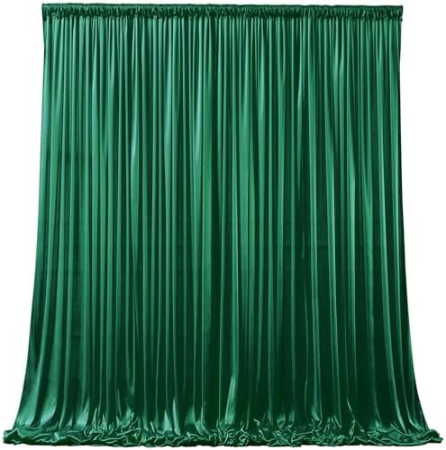 Hunter Green Satin Backdrop Curtains 6 Panels - Glitter Photo Drapes for Baby Shower, 30x10FT Shimmer Back Drop Cloth, Wrinkle Free for Birthday Party Prom Wedding Stage Background by WishCare