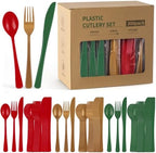 300Pcs Christmas Plastic Silverware Set, Disposable Full Size for Dinner by COSINIA