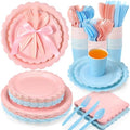 Ziliny 350 Pcs Pink Blue Plates and Napkins, 50 Guest Spring Party Supplies Include Scalloped Paper Plates Napkins Cups Plastic Spoons Forks Knives Disposable Tableware Set for Baby Shower by Ziliny