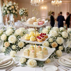 ONEUSTAR Porcelain 3 Tier Dessert Stand Square Embossed Serving Tray, White - Image 2