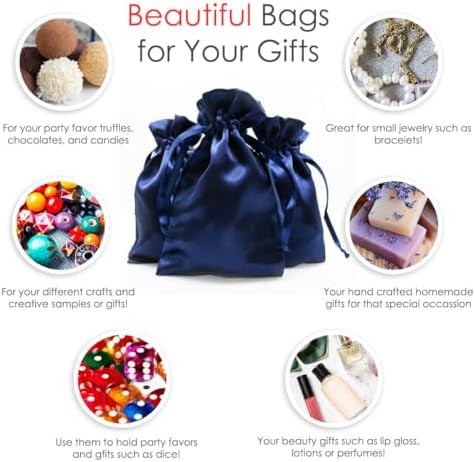 Knitial 6" x 9" Navy Blue Satin Gift Bags, Jewelry, Wedding Favor Drawstring Bags Baby Shower Christmas 50 Count - Image 2