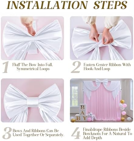 Giant Bow for Backdrop Big White Bow 120x48 Inch Large Satin Ribbon Bow Wall Decor for Wedding Birthday Baby Shower Party Photo Booth, Washable Reusable Fabric Bow for Nursery Bedroom Door Hanging - Image 6