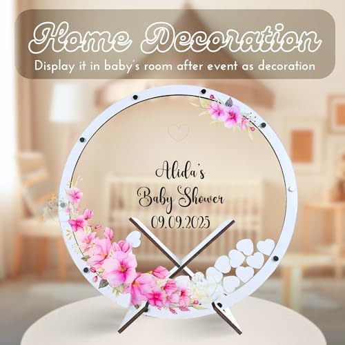 Baby Shower Guest Book Alternative, Circle Floral Wood Drop Heart Box Sign - Image 3