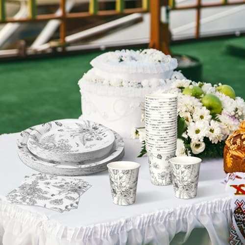 Dandat 250 Pcs Black Disposable Plates and Napkins Floral Tableware Set for 50 Guests Disposable Plates Napkins Cups for Wedding Baby Bridal Shower Party Supplies (Vintage) - Image 5