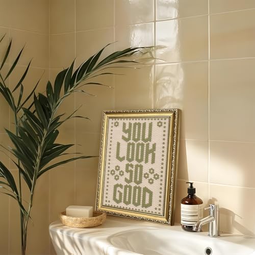 You Look So Good Sign Wall Art Trendy Inspirational Quote Wall Decor Picture Modern Minimalist Green Poster Canvas Painting Print for Living Room Bathroom 24x16 inch Gold Framed - Image 3