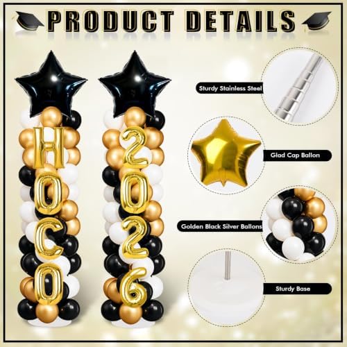 2 Sets Homecoming 2026 Balloon Column Stand Party Decorations Kits with Balloons Class of 2026 Hoco Balloon Tower Stand Kit for Homecoming Prom Party Photo Booth Props Backdrop Decor Party Supplies - Image 6